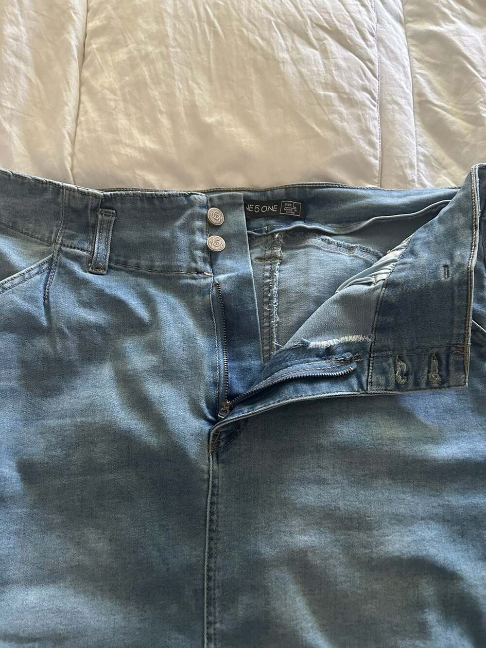 Inspire Chic Women's High-Waisted Blue Denim Pencil Skirt with Back Slit - Picture 10 of 11